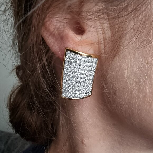 Vintage Swarovski 1990s Gold-Plated Square Clip-On Earrings With Clear Crystal P - Picture 2 of 6